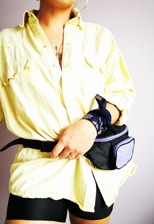VINTAGE 90'S OVERSIZE PASTEL YELLOW LONG DENIM SHIRT BLOUSE