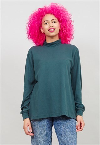 VINTAGE OVERSIZED FOREST GREEN TURTLE NECK TOP