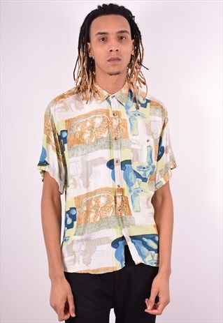 MENS VINTAGE CRAZY PRINT SHIRT MEDIUM MULTI 90'S