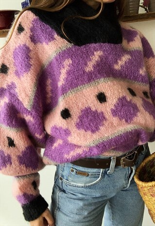 VINTAGE 80S CHUNKY OVERSIZED HANDKNITTED JUMPER MULTICOLOR