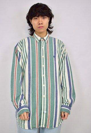 VINTAGE 90S RALPH LAUREN GREEN/BLUE/RED STRIPE SHIRT