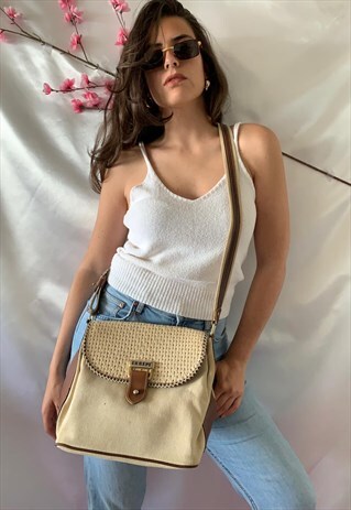 VINTAGE 90S BEIGE CROSS BODY BAG IN CANVAS
