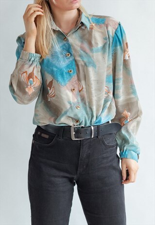 VINTAGE 80S FUNKY WATERCOLOUR PARIS CHIC SHIRT