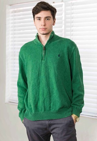VINTAGE RALPH LAUREN 1/14 ZIP FRONT JUMPER LOGO 90S XL 22.2