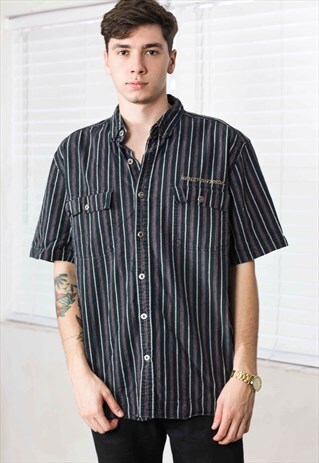 VINTAGE HARLEY-DAVIDSON STRIPPED POCKET SHIRT LOGO 90S L 13.