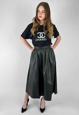 80's Leonardo Vintage Ladies Soft Black Leather Midi Skirt