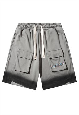 Cargo pocket utility shorts gradient crop pants in grey