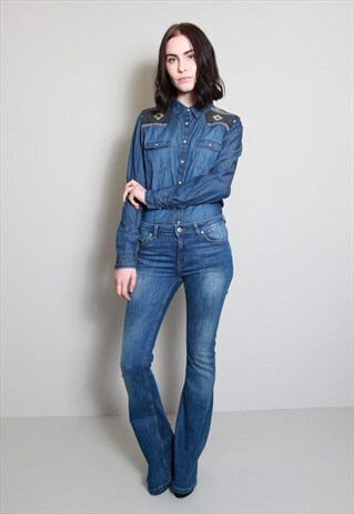 VINTAGE 1990'S DARK WASH NAVAJO DENIM SHIRT