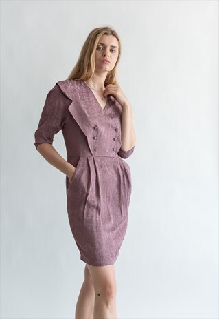 VINTAGE 80S PURPLE DRESS WITH PUFFY SLEEVES