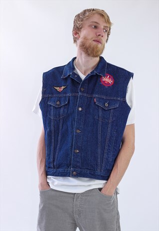 RARE 90S VINTAGE MEN LEVIS DENIM VEST GILET YAMAHA JACKET