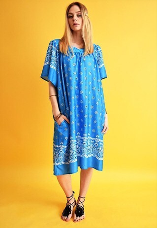 70'S BOHO FESTIVAL OVERSIZED FLORAL PRINT SWING DRESS