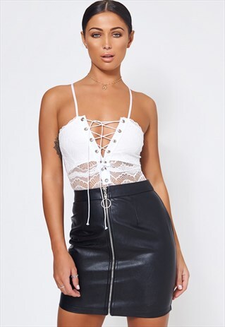 BLACK ZIP FRONT MINI SKIRT