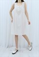 90s Vintage Cream Floral Embroidered Dress (Size M)