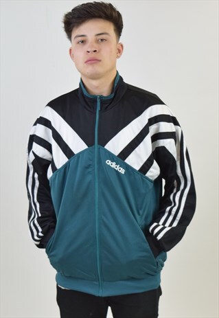 VINTAGE 90S GREEN BLACK ADIDAS TRACKSUIT TOP JACKET