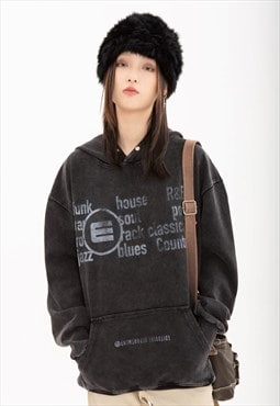 Musician hoodie vintage wash pullover skater jumper black