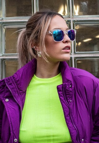WAYFARER STYLE SUNGLASSES CLEAR FRAMES AND MIRRORED LENSES