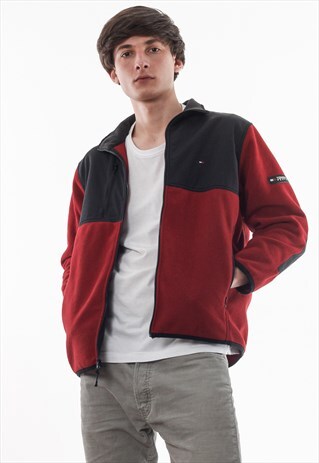 VINTAGE TOMMY HILFIGER FULL ZIP JACKET 90S RED BLACK