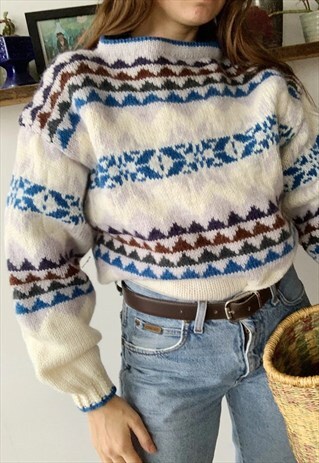 VINTAGE 70S RETRO FAIR ISLE BOHO KNIT CHRISTMAS JUMPER