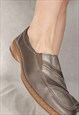 VINTAGE SILVER LOAFERS, LEATHER LINED SHOES, RETRO MOCCASINS