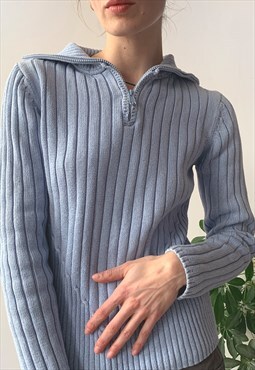 Vintage Y2K 00's Pastel Blue RIbbed Sweater Jumper