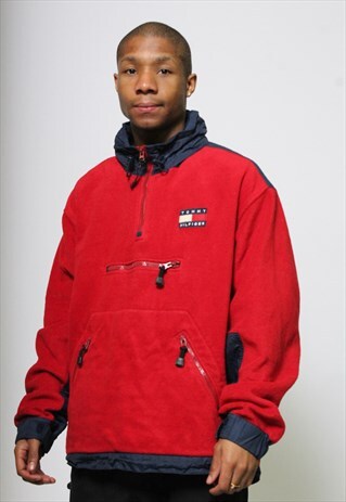 VINTAGE TOMMY HILFIGER 1/4 ZIP FLEECE CONCEALABLE HOOD