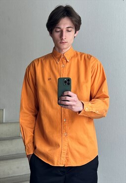 Vintage YVES SAINT LAURENT Shirt Long Sleeve 90s YSL Orange