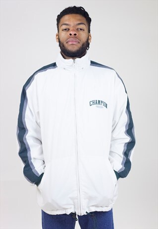 VINTAGE 90S CHAMPION WHITE ZIP-UP ATHLETIC JACKET