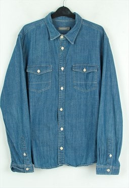 Vintage Men's L Cotton Casual Long Sleeved Denim Jeans Shirt