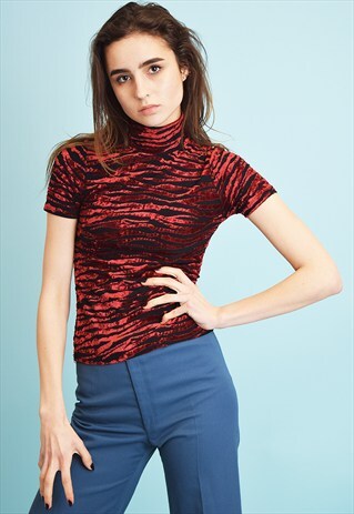 90'S RETRO GRUNGE ANIMAL PATTERN SHIMMER PARTY VELVET TOP