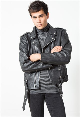 VINTAGE BIKER LEATHER JACKET / S26