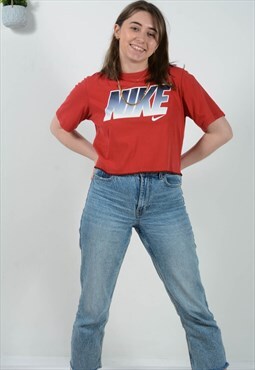 Vintage 90s Nike Crop T-Shirt Red Logo Size S