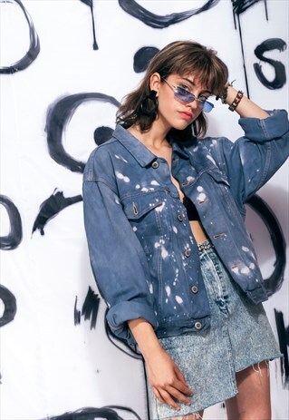 VINTAGE DENIM JACKET REWORKED TIE DYED BLEACHED UNISEX COAT