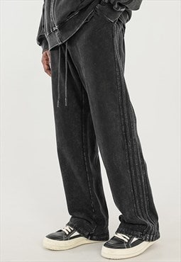 Black Washed Relaxed Fit Heavy Cotton sweatpants trousers 