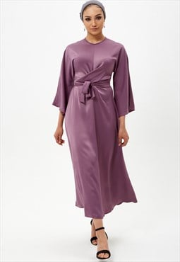 Purple Satin Long-Sleeve Dress