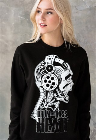 DRUM AND BASS HEAD SWEATSHIRT ROBOT DNB DJ CYBERPUNK WOMEN 