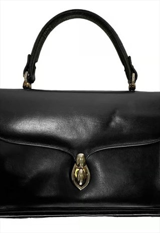 Vintage Loewe black leather short handle bag