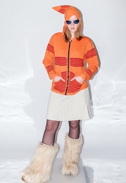 Y2K Vintage funky girl zip-up hoodie in orange/red