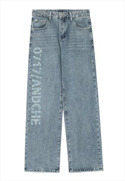 Blue Slogan Denim jeans pants trousers Y2k