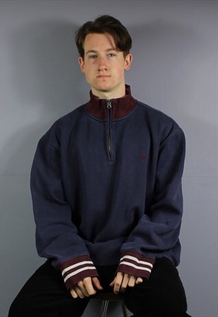 VINTAGE POLO RALPH LAUREN 1/4 ZIP SWEATSHIRT IN NAVY BLUE WI
