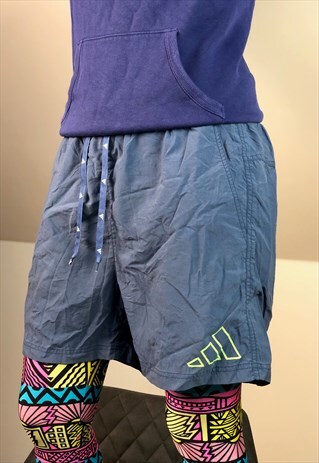 ADIDAS BLUE NEON SWIMSUIT SHORTS WINDBREAKER 90S VINTAGE