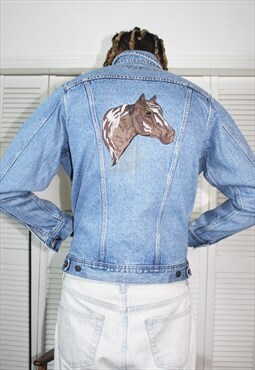 Vintage 90s Blue LEE Embroidered Horse Denim Jacket 