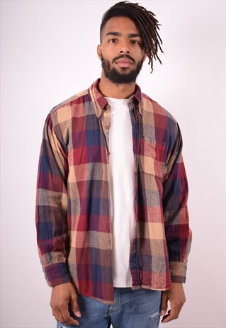 MENS VINTAGE FLANNEL SHIRT LARGE MULTI CHECK 90S