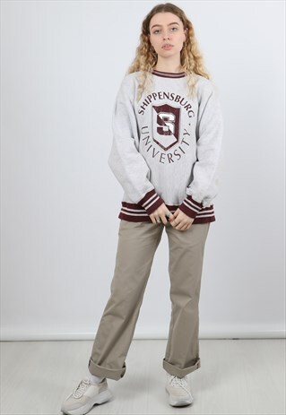 VINTAGE CHAMPION MEDIUM GREY PRINTED COLLEGE SWEATSHIRT