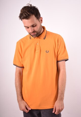 FRED PERRY MENS VINTAGE POLO SHIRT SMALL ORANGE 90S