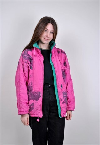 VINTAGE PINK SKI JACKET, ABSTRACT SNOW JACKET