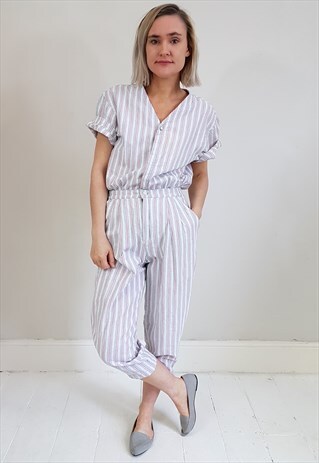 VINTAGE 90'S WHITE, RED AND BLUE STRIPED JUMPSUIT