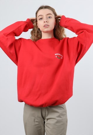 VINTAGE CHAMPION LARGE RED EMBROIDERED 1999 SWEATSHIRT