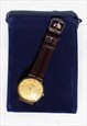 OMAX GOLD FACE SLIM LEATHER WATCH