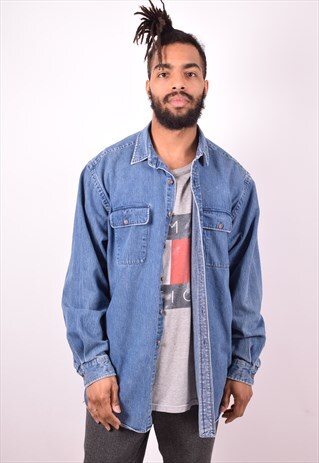 POLO RALPH LAUREN MENS VINTAGE DENIM SHIRT XL BLUE 90S