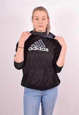 ADIDAS WOMENS VINTAGE HOODIE JUMPER XL BLACK 90S
